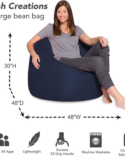 Posh Creations Bean Bag Chair for Kids, Teens, and Adults Includes Removable and Machine Washable Cover, Solid Navy Blue, 48in - X-Large - LeafyLoom