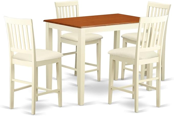 East West Furniture YAVN5-WHI-C 5 Piece Kitchen Counter Set Includes a Rectangle Dining Room Table and 4 Linen Fabric Upholstered Dining Chairs, 30x48 Inch, Buttermilk & Cherry - LeafyLoom