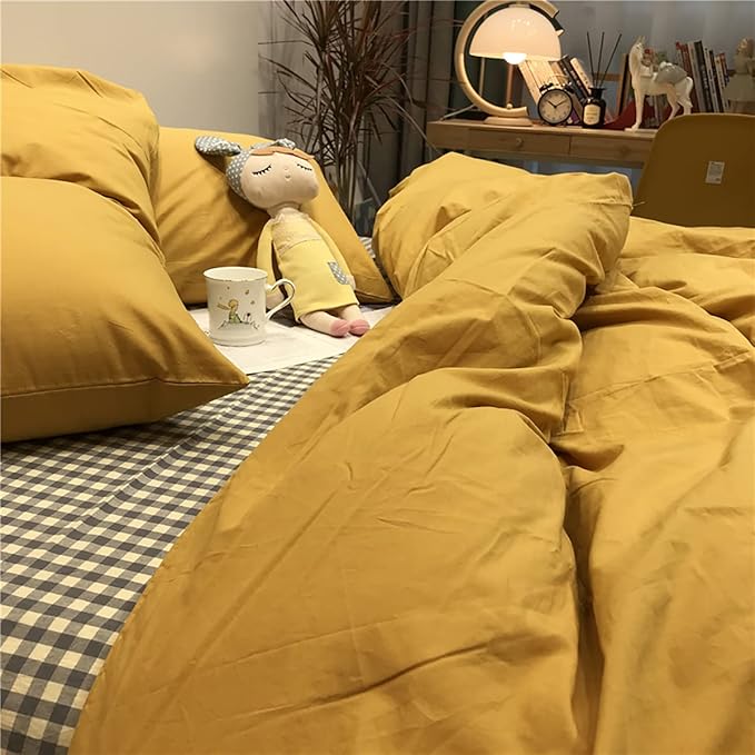 Mustard Yellow Comforter Sets Full Pure Deep Dark Yellow Bedding Set 3 Pieces Women Men Ginger Yellow Comforter Sets Lightweight Durable Yellow Blanket Full Quilts Breathable Bed Comforter Set - LeafyLoom
