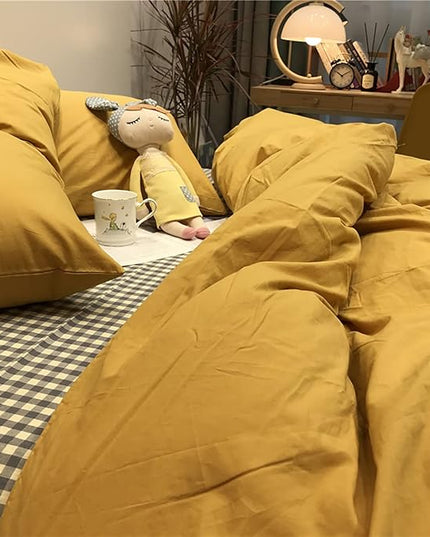 Mustard Yellow Comforter Sets Queen Pure Yellow Bedding Set 3 Pieces Women Men Ginger Yellow Comforter Sets Lightweight Durable Yellow Blanket Queen Bedding Set Breathable Bed Comforter Set - LeafyLoom