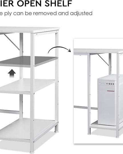 Ｍａｉｈａｉｌ Home Office Desk with Drawers and Adjustable Shelves, 59 inch Long Writing Desk with File Cabinet, Large Computer Desk with Storage, Vintage, White - LeafyLoom