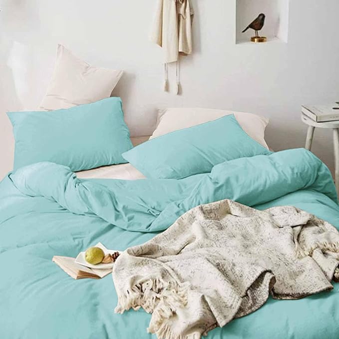 ETDIFFE Turquoise Queen Size Comforter, 3 Piece Aesthetic Modern Teal Bedding Set - Soft & Lightweight All Season Microfiber Down Alternative Bed Comforter with 2 Pillow Shams for Women Men - LeafyLoom