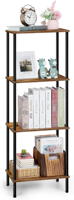melos 4 Tier Bookshelf, Classically Tall Bookcase Shelf Storage Organizer, Modern Book Shelf for Bedroom, Living Room and Home Office - LeafyLoom