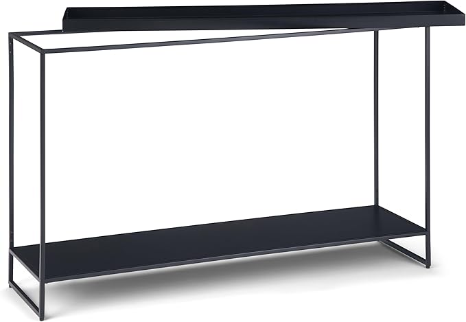 SIMPLIHOME Garner 47 inch Wide Metal Tray Top Console Sofa Entryway Table in Black, for the Living Room, Entryway and Bedroom - LeafyLoom