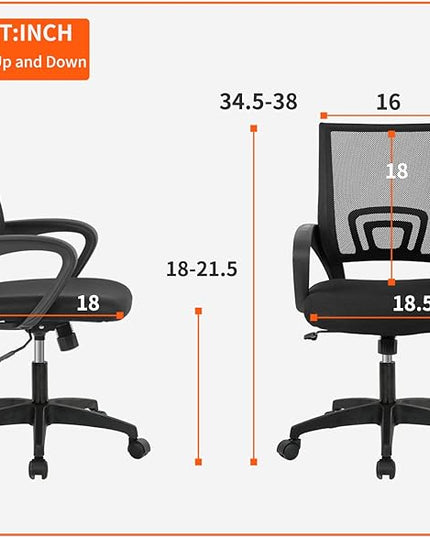 Home Office Chair Ergonomic Desk Chair Mesh Computer Chair with Lumbar Support Armrest Executive Rolling Swivel Adjustable Mid Back Task Chair for Women Adults, Black - LeafyLoom