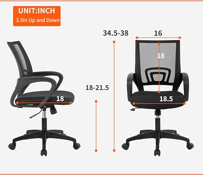 Home Office Chair Ergonomic Desk Chair Mesh Computer Chair with Lumbar Support Armrest Executive Rolling Swivel Adjustable Mid Back Task Chair for Women Adults, Black - LeafyLoom