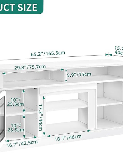 YITAHOME Farmhouse Sideboard Buffet Cabinet with LED Light, 65'' Large Kitchen Cabinet w/Storage, Tempered Glass Doors, Adjustable Shelf, 32'' Tall Coffee Bar Table for Living Room, Dining Room, White - LeafyLoom