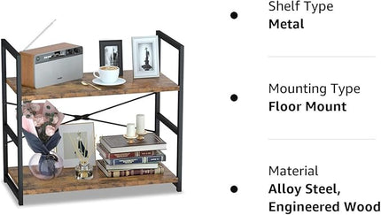 NUMENN 2 Tier Bookshelf, Tall Bookcase Shelf Storage Organizer, Modern Book Shelf for Bedroom, Living Room and Home Office, Vintage - LeafyLoom