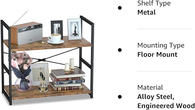 NUMENN 2 Tier Bookshelf, Tall Bookcase Shelf Storage Organizer, Modern Book Shelf for Bedroom, Living Room and Home Office, Vintage - LeafyLoom