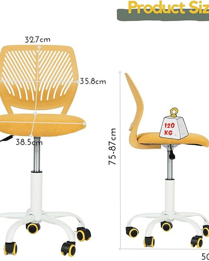 FurnitureR Writing Task Chair for Teens Boys Girls 360 Rolling Wheels Fabric Soft Pad Seat Breathable Backrest, Height Adjustable Liftup 29.5"-34.3", Lime Yellow - LeafyLoom