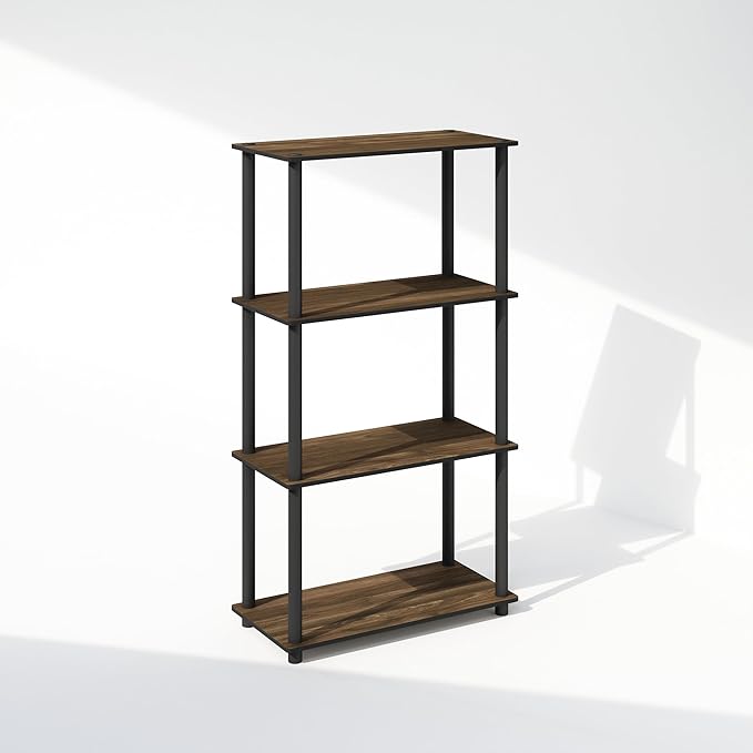 Furinno Turn-N-Tube 4-Tier Multipurpose Shelf Display Rack, Shelving Unit, Bookcase, Columbia Walnut/Black - LeafyLoom