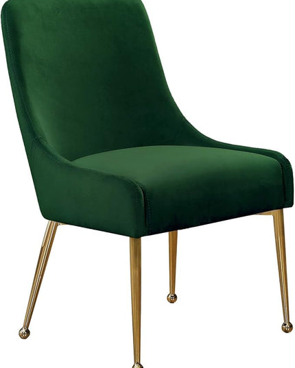 Meridian Furniture Owen Collection Modern | Contemporary Velvet Upholstered Dining Chair with Polished Gold Legs, Set of 2, 24" W x 21" D x 34.5" H, Green - LeafyLoom