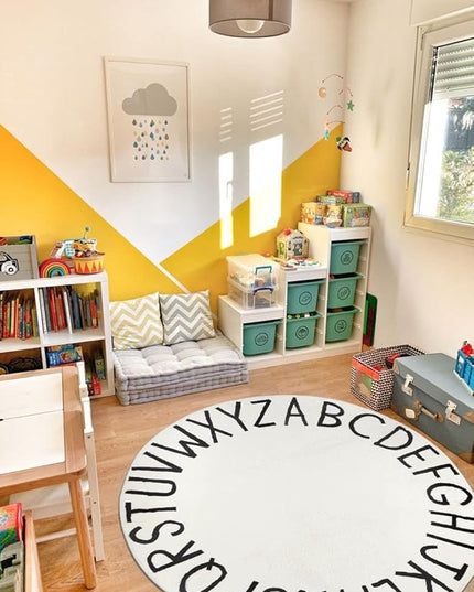 Topotdor Round Kids Play Rug Alphabet Nursery Area Rug Extra Large Soft Crawling Play Mat for Children Toddlers Bedroom (47 inch, Beige) - LeafyLoom