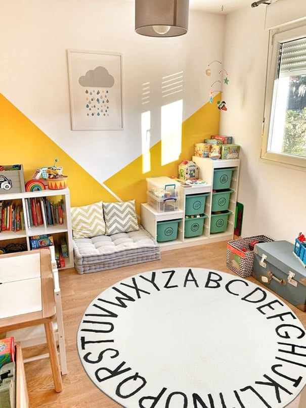Topotdor Round Kids Play Rug Alphabet Nursery Area Rug Extra Large Soft Crawling Play Mat for Children Toddlers Bedroom (47 inch, Beige) - LeafyLoom
