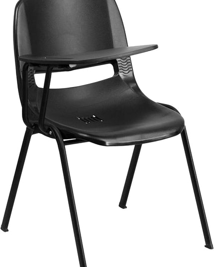 Flash Furniture HERCULES Black Ergonomic Shell Chair with Right Handed Flip-Up Tablet Arm - LeafyLoom