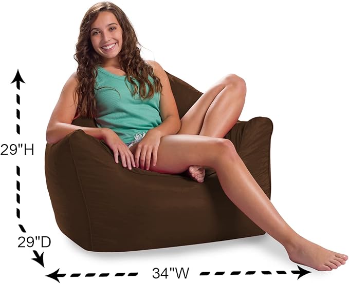 Posh Creations Structured Comfy Bean Bag Chair for Gaming, Reading, and Watching TV, Malibu Lounge, Microsuede - Chocolate - LeafyLoom