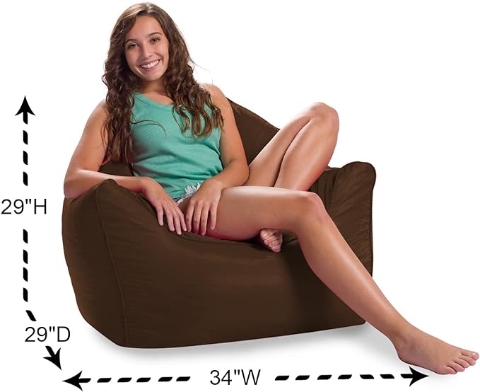 Posh Creations Structured Comfy Bean Bag Chair for Gaming, Reading, and Watching TV, Malibu Lounge, Microsuede - Chocolate - LeafyLoom