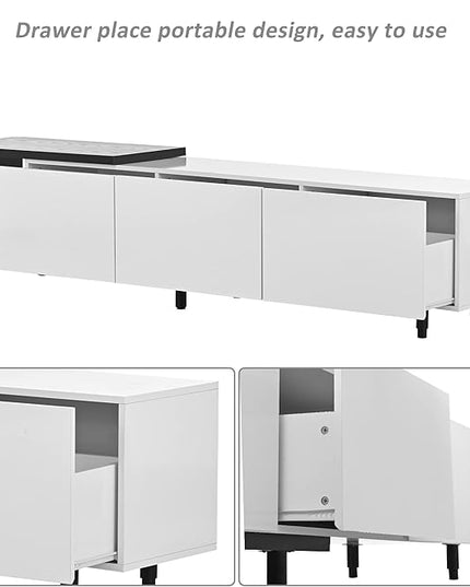 Merax, White Mondern Stand 80+inch, TV Cabinet for Living Room, 84.6" length - LeafyLoom