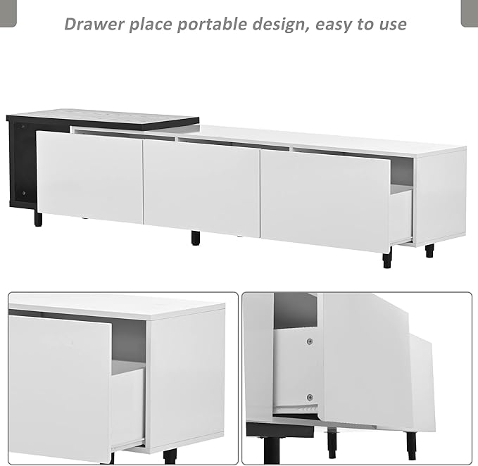 Merax, White Mondern Stand 80+inch, TV Cabinet for Living Room, 84.6" length - LeafyLoom