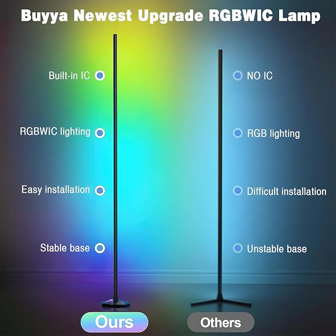Buyya LED RGB Corner Floor Lamp, 50 Inch Upgrade RGB Corner Lights 16 Million Colors Changing Music Sync with Smart APP Atmosphere Lighting Smart LED Floor Lamps for Living Room Bedroom - LeafyLoom
