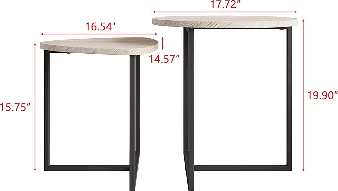 Round Coffee Table Set of 2 End Tables for Living Room,Black Small Coffee Table Living Room Table,Metal Frame & Wood Look,Sturdy and Easy Assembly,Stacking Side Tables Bedroom,White - LeafyLoom