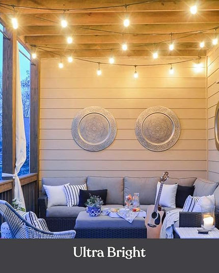 Brightech Ambience Pro Incandescent Outdoor String Lights - Commercial Grade Waterproof Patio Lights with 24 Ft Dimmable Edison Bulbs, Porch String Lights for Patio, Backyard, Christmas - 7 Bulbs 11W Brightech