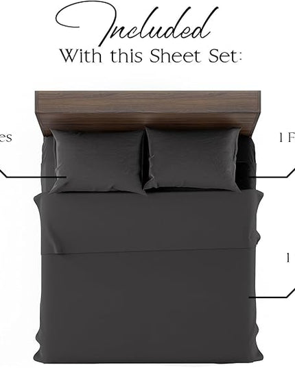 Northwest Ashford Home Essentials Bedding, 4 Piece King Size Sheet Set, Stretch Limo Black - LeafyLoom