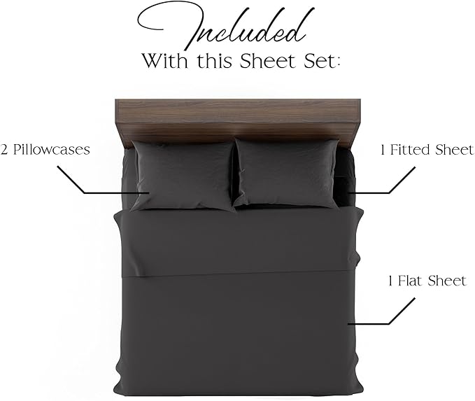 Northwest Ashford Home Essentials Bedding, 4 Piece King Size Sheet Set, Stretch Limo Black - LeafyLoom