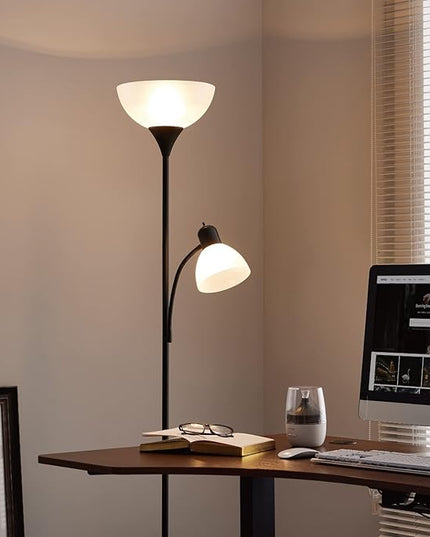 Adjustable Black Floor Lamp with Reading Light Susan Modern Standing Lamp for Living Room/Office Lamp 72" Tall - 150-watt with Side Reading Light Corner Lamp (Black) - LeafyLoom