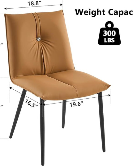 YOUTASTE Dining Chairs Set of 2 Mid Century Modern Upholstered Leather Kitchen Chairs Soft Padded Side Chairs Dinner Chairs with Metal Legs for Living Room Bedroom, Camel - LeafyLoom