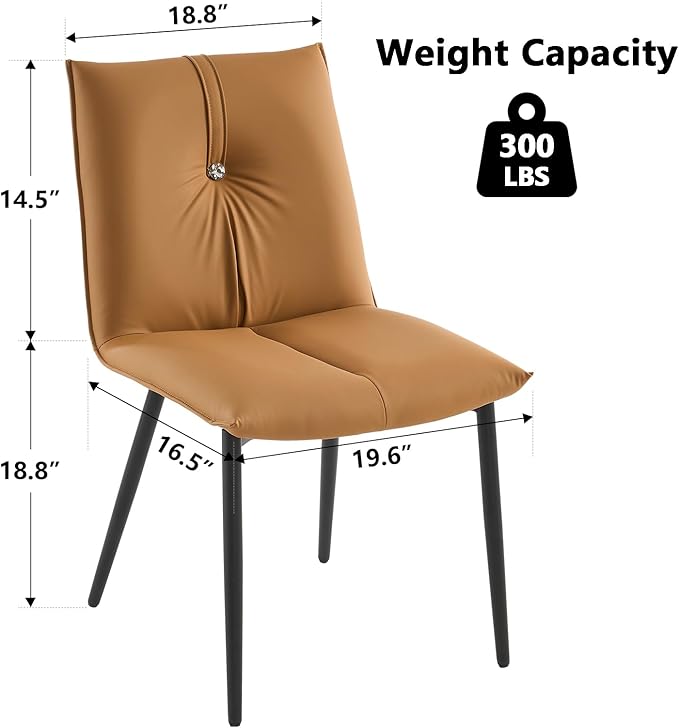 YOUTASTE Dining Chairs Set of 2 Mid Century Modern Upholstered Leather Kitchen Chairs Soft Padded Side Chairs Dinner Chairs with Metal Legs for Living Room Bedroom, Camel - LeafyLoom