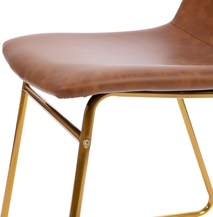 Flash Furniture Butler 18 Inch Commercial Grade LeatherSoft Dining Table Height Chair, Mid-Back Gold Sled Base with Light Brown LeatherSoft Upholstery, Set of 2 - LeafyLoom