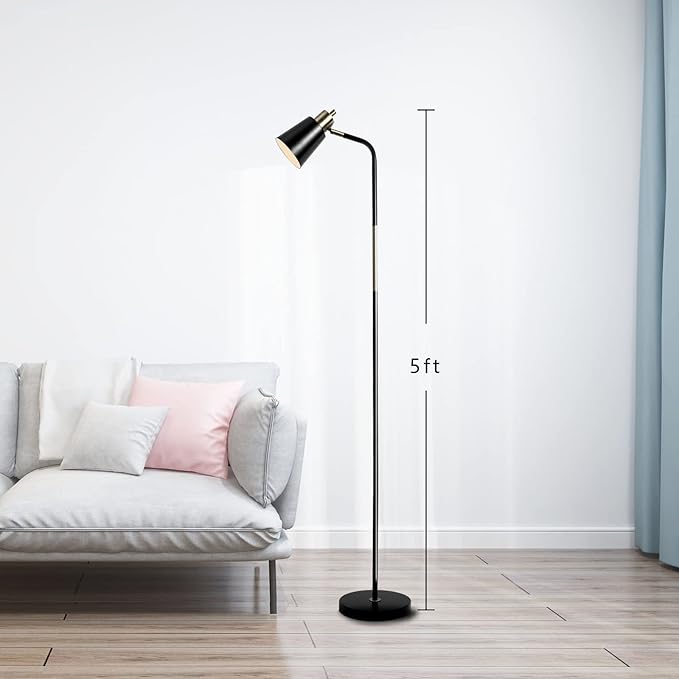 NIOSTA Floor Lamp, Industrial Floor Lamp Height Adjustable 360°Rotation Lampshade Modern Standing Lamp, Floor Lamps for Living Room, Office, Bedroom Reading, Work etc(Black) - LeafyLoom