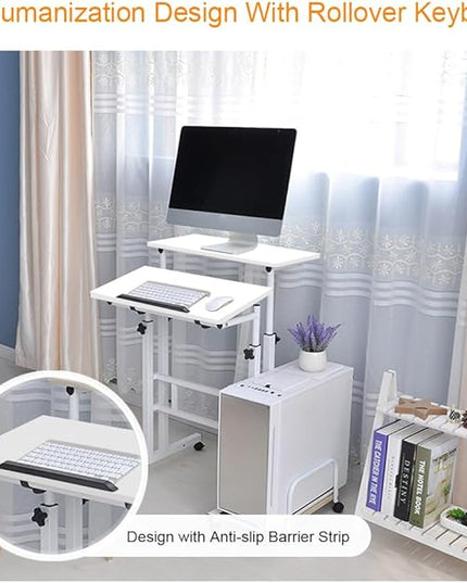 DlandHome Mobile Standing Desk Stand Up Desk Rolling Desk, Stand Sit Desk Mobile Computer Desk Adjustable Standing Desk 23.6inches Table Workstation Mobile Desk Cart Tray White - LeafyLoom