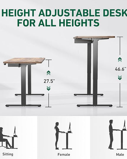 FEZIBO 55 x 24 Inches Standing Desk with Drawer, Adjustable Height Electric Stand up Desk with Storage, Sit Stand Home Office Desk, Ergonomic Computer Desk, Rustic Brown - LeafyLoom
