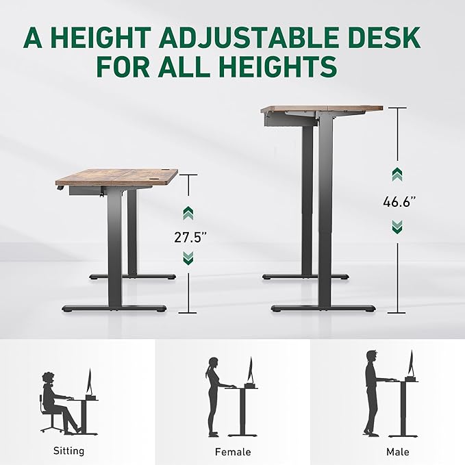 FEZIBO 55 x 24 Inches Standing Desk with Drawer, Adjustable Height Electric Stand up Desk with Storage, Sit Stand Home Office Desk, Ergonomic Computer Desk, Rustic Brown - LeafyLoom