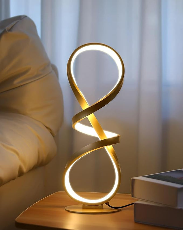 Modern Desk Lamp, LED Touch Dimmable Spiral Table Lamp, 3 Color Temperature Contemporary Nightstand Lamp, Unique Bedside Lamp for Living Room, Bedroom, Cool Lamps for Ideal Gift, Gold - LeafyLoom