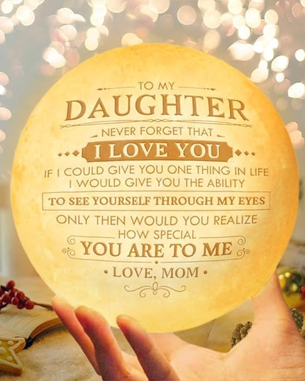 Daughter Gifts From Mom, To My Daughter Gifts, Mothers Day, Graduation, Birthday Gifts For Daughter, Mother And Daughter Gifts For Women, Birthday Decorations Indoor, Engraved Moon Lamp Night Light - LeafyLoom