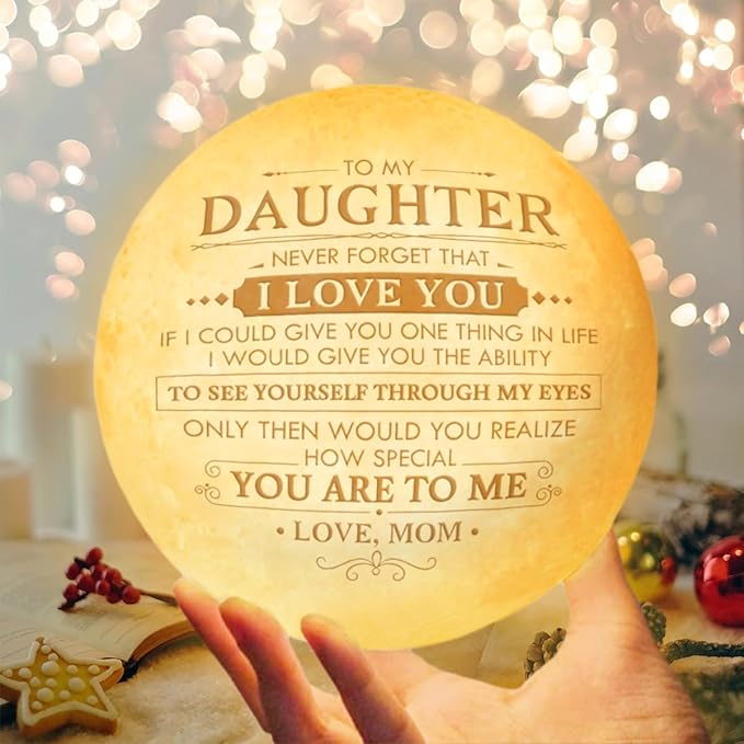 Daughter Gifts From Mom, To My Daughter Gifts, Mothers Day, Graduation, Birthday Gifts For Daughter, Mother And Daughter Gifts For Women, Birthday Decorations Indoor, Engraved Moon Lamp Night Light - LeafyLoom