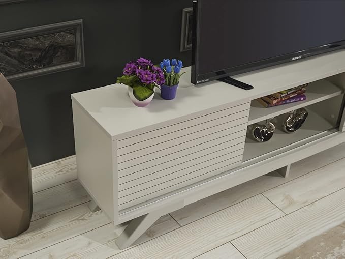 NicBex TV Stand for 60 Inch TV Modern TV Media Console Table with 2 Sliding Door Cabinet 2 Shelves,Entertainment Center with Storage for Living Room,67 Inch,Grey - LeafyLoom