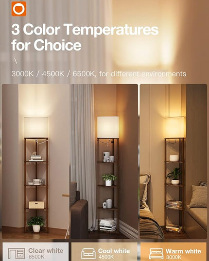 addlon Corner Lamps 5-Tier Shelf Floor Lamp Display with 3 Color Temperatures LED Bulb and Linen Lamp Shade, Shelves for Living Room, Bedroom and Office - Vintage - LeafyLoom
