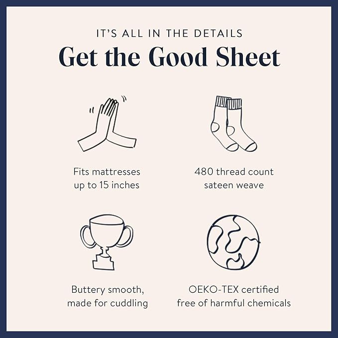 Brooklinen Luxury Sateen 4 Piece Sheet Set - 100% Cotton, Queen Size in Window Pane - 1 Fitted Sheet, 1 Flat Sheet, 2 Pillowcases | Best Luxury Sheets - LeafyLoom