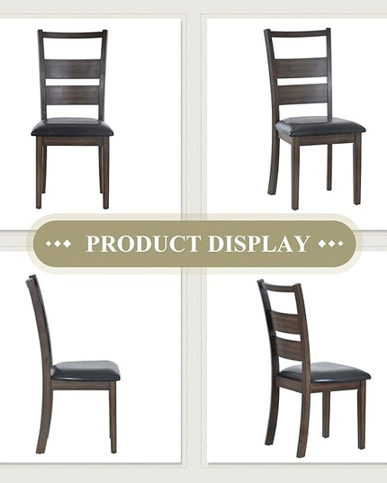 COLAMY Upholstered Dining Chairs Set of 6, PU Leather Dining Room Kitchen Side Chair with Ladder High Back and Adjustable Foot Pegs - Dark Brown - LeafyLoom