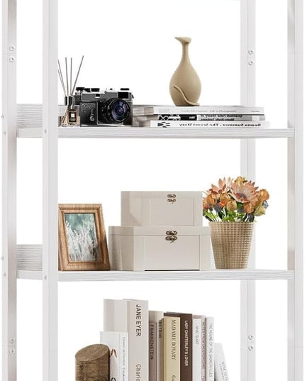 Furologee White 6 Tier Bookshelf with Drawers, Tall 71" Bookcase with Shelves, Modern Wood and Metal Book Shelf Storage Organizer, Display Free Standing Shelf Unit for Bedroom, Living Room, Office - LeafyLoom