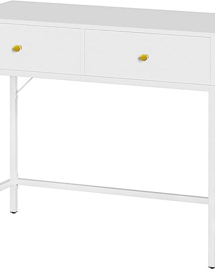 SUPERJARE 35.4" White Desk with 2 Drawers, Modern Makeup Vanity Desk, Small Computer Desk Home Office Desk for Writing Study Bedroom - LeafyLoom