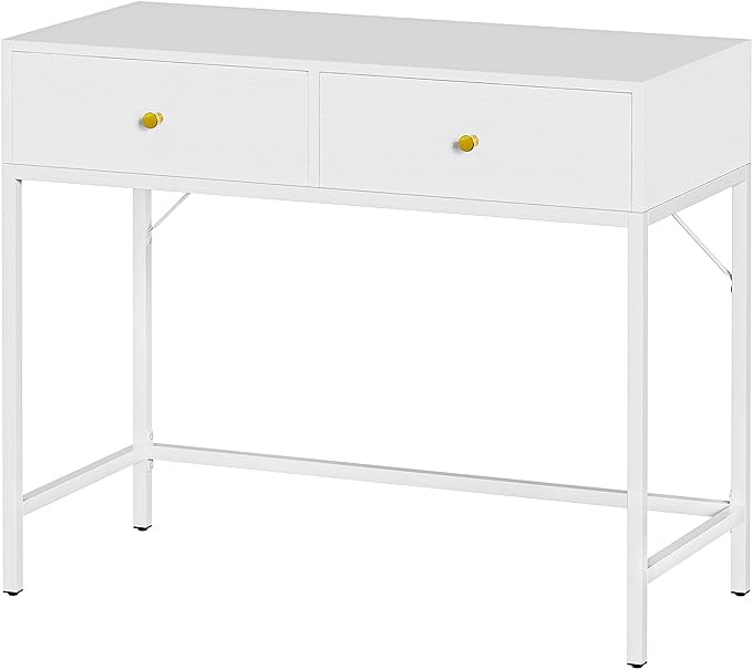 SUPERJARE 35.4" White Desk with 2 Drawers, Modern Makeup Vanity Desk, Small Computer Desk Home Office Desk for Writing Study Bedroom - LeafyLoom