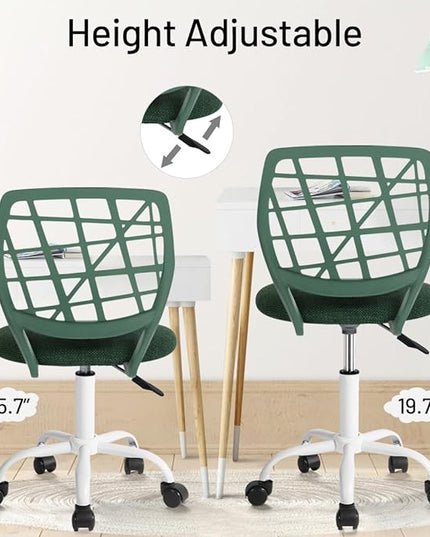 Kids Desk Chair, Fabric Office Chair Armless Small Mid Back Swivel Children Computer Task Chair Ergonomic Height Adjustable Study Chairs with Swivel Padded Cushion and Rolling Wheels, Dark Green - LeafyLoom