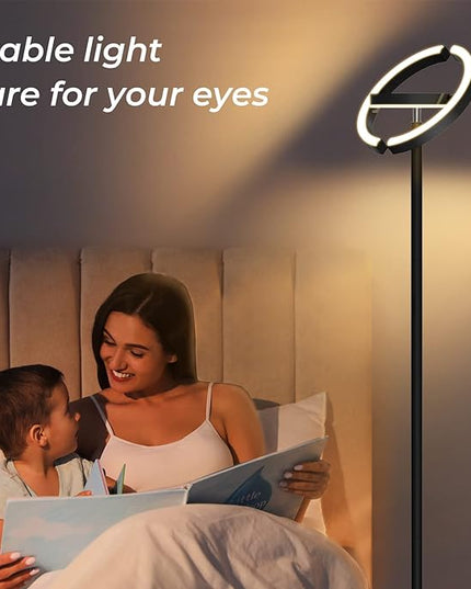 FIMEI Floor Lamp for Living Room, Saturn Ring Original Design, LED Bright Rotatable Modern Floor Lamp, Stepless Dimming and 3 Color Temperatures, Touch/Remote Control, for Bedroom Office, Black - LeafyLoom