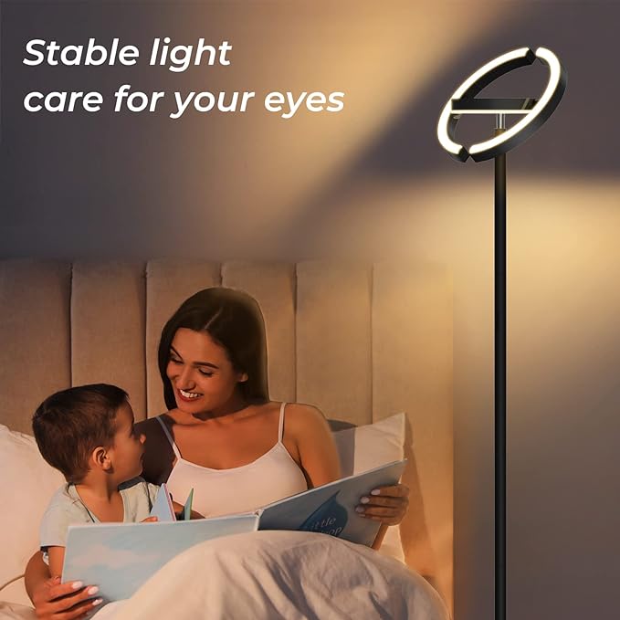 FIMEI Floor Lamp for Living Room, Saturn Ring Original Design, LED Bright Rotatable Modern Floor Lamp, Stepless Dimming and 3 Color Temperatures, Touch/Remote Control, for Bedroom Office, Black - LeafyLoom