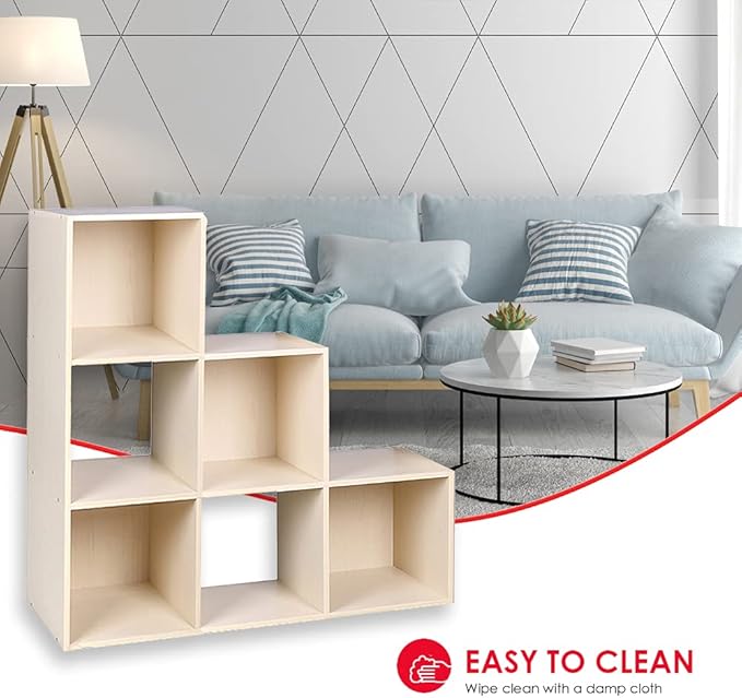 Home Basics Open and Enclosed Cube MDF Storage Organizer, Oak (6-Cube Tiered) - LeafyLoom